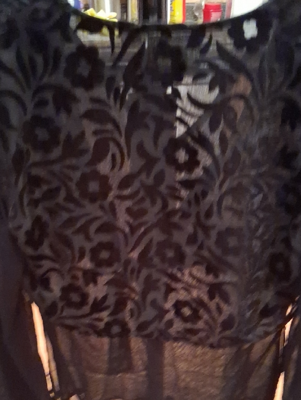 Sheer Black Velvet Burnout Tie-Front Blouse - Picture 8 of 9